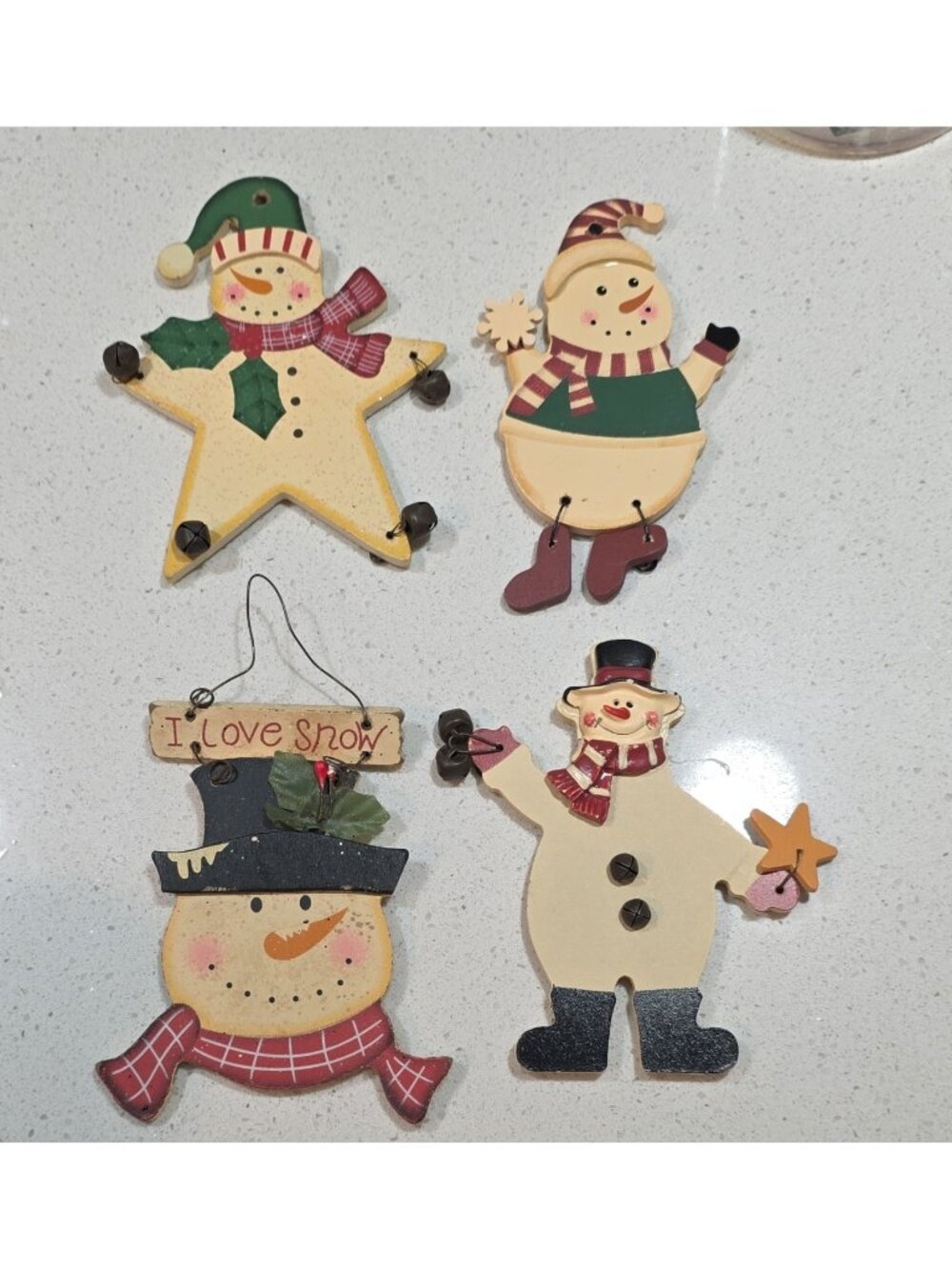 Nantucket Distributing Set of 4 Wood Snowman Christmas Hanging Ornaments 2019